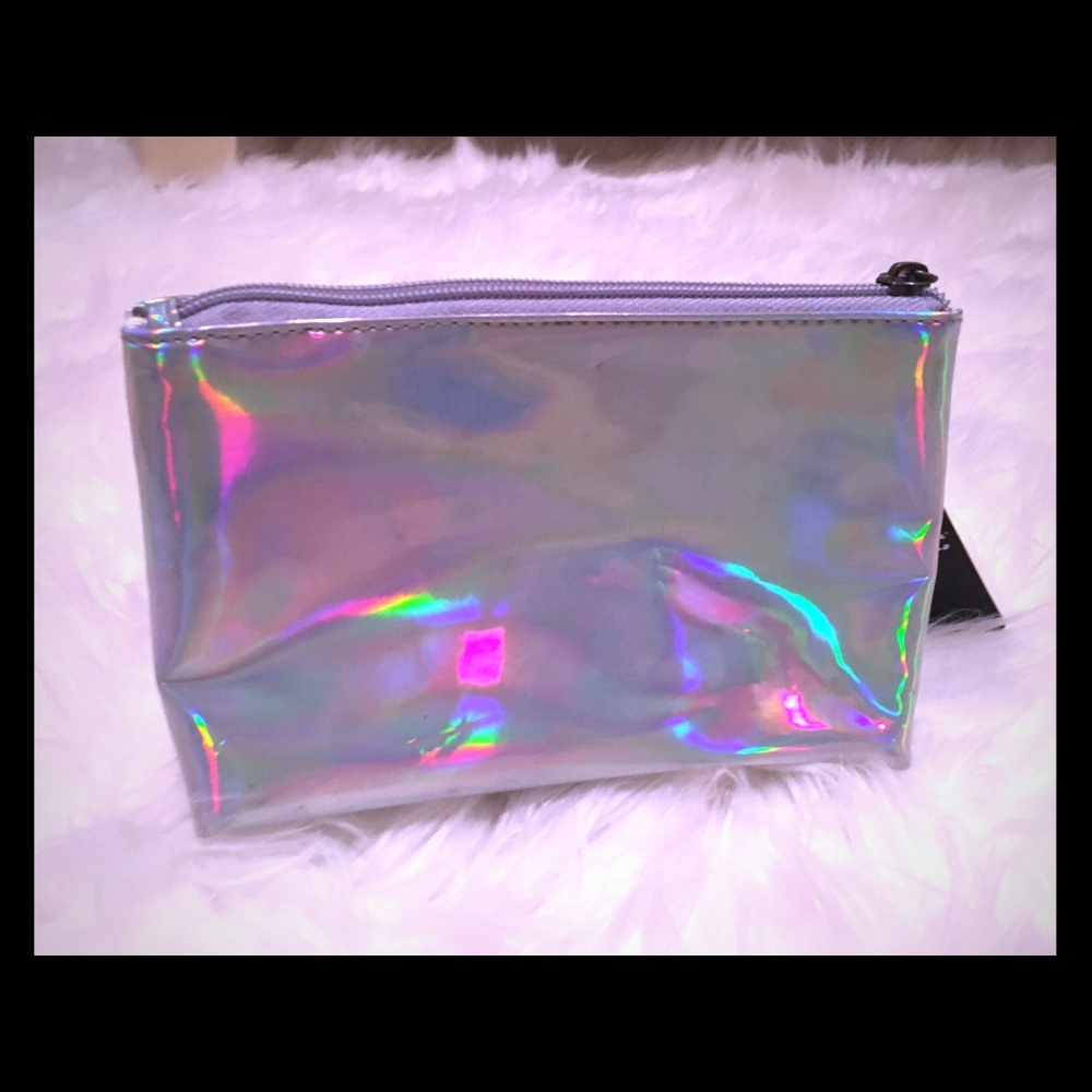 Holographic material clutch/ makeup bag